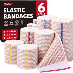 lot 6724 image: YesBes 6 Pack Premium Elastic Bandage Wrap(2x2, 2x3, 2x4), Compression Bandage Wrap, Lymphedema Wraps for Legs, Ankle, Knee, Tummy