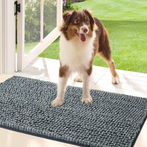 lot 6726 image: Bedsure Dog Door Mat for Muddy Paws, High-Low Absorbent Chenille Indoor Entrance Mud Dirt Trapper Soak-Stopper, Machine Washable Non-Slip Entryway Rug for Pets, 35x24 Grey