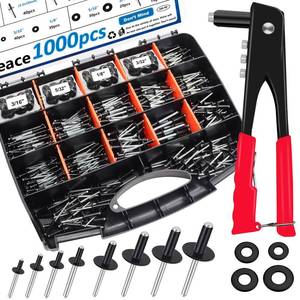 lot 6729 image: smseace Pop Rivet Gun Kit Black Pop Rivets, Large Flange Rivets, Washers and Rivets Gun Tool Packed in Portable Toolbox with Color Label for Metal, Furniture, Automotive, Instruments