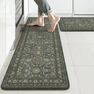 lot 6731 image: KIMODE Comfort Kitchen Mats for Floor Cushioned Anti Fatigue,Boho Vintage Kitchen Rugs Sets of 2 Non Slip,Memory Foam Kitchen Floor Mat Carpet for Laundry Office Home Decor,Dark Green