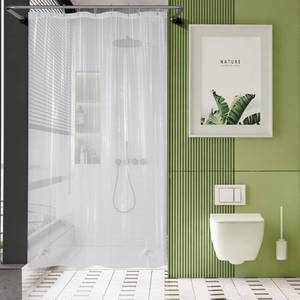 lot 6741 image: AmazerBath 54x72 Shower Curtain Stall, Plastic Small Shower Curtain Clear, Heavy Duty Thick PEVA, Stand Up Shower Stall Size with 2 Weighted Stones and 9 Grommets