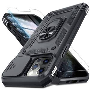 lot 6743 image: Janmitta Case for iPhone 16 Pro Max Phone Cover Built in Slide Camera Lens CoverScreen Protector,Heavy Duty Shockproof Full Body PhoneCase with Finger Ring Holder Kickstand,Black