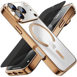 lot 6746 image: Misscase for iPhone 17 Pro Max Case with Privacy Screen Protector,Camera Lens Protector Clear Magnetic Luxury Plating Compatible with MagSafe Elegant Anti-Scratch Case 6.9 inch Gold