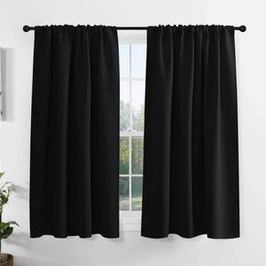 lot 6747 image: PONY DANCE Kitchen Window Curtains Over Sink, Short Blackout Bathroom Window Curtains, Thermal Insulated Rod Pocket Home Decor Drapes for Bedroom Small Window(2 Panels Set, Black, 42 W x 45 L)