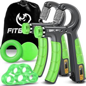 lot 6751 image: FitBeast Hand Grip Strengthener Workout Kit (5 Pack), 2 Forearm Grip Adjustable Resistance Hand Gripper, Finger Stretcher, Grip Ring & Stress Relief Grip Ball for Athletes, Light Green