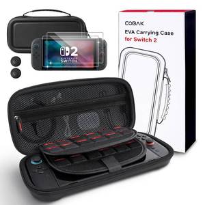 lot 6752 image: CoBak Large Capacity Carrying Case for Nintendo Switch 2 (2025) - 3 in 1 Accessories Bundle with 2 Screen Protectors, Thumb Grip Caps, 24 Game Cartridges, Hard Shell Portable Travel Pouch, Black