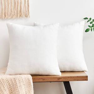 lot 6761 image: Grineed Throw Pillow Covers White Decorative Velvet Set of 2 18x18 Inch Pillow Covers, Soft Pillow Covers for Couch Sofa Bed Living Room, Farmhouse Neutral Home Boho Decor, Square Accent Cushion Cases