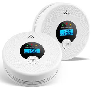 lot 6764 image: 2 Pack Smoke Detector Carbon Monoxide Detector Combo with LED Indicator Lights, LCD Display & 85dB Alarm, Battery-Operated Smoke Alarm and CO Detector for Home, Kitchen, Basement, Bedroom, Office