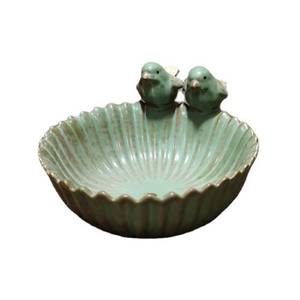lot 6785 image: Birds Garden Design Birds Feeder Ceramic 6.3 Inch Diameter Flowerpot or Feeder for Outdoor, Bird Food Holder for Garden Outside Decor (Mint Green)
