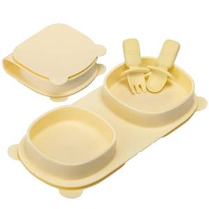 lot 6789 image: yahaa Baby Plates with Suction with Forks and Spoons,Foldable Silicone Toddler Plates,Baby Travel Essential,Microwave & Dishwasher Safe,Yellow