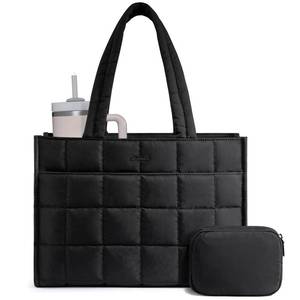 lot 6790 image: LOVEVOOK Tote Bag for Women, Puffer Work Handbag 17 Inch Laptop Purse for Nurse Teacher, Large Quilted Travel Tote Shoulder Bag with Zipper for College Office Clinical Gym, Black