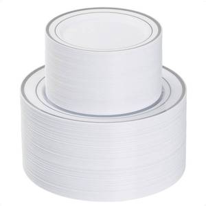lot 6911 image: Goodluck 200PCS Silver Plastic Plates,Heavy Duty Disposable Silver Plates with 100 10.25 inch Dinner Plates and 100 7.5 inch Dessert Plates, Disposable Plates for Party, Holiday, Wedding