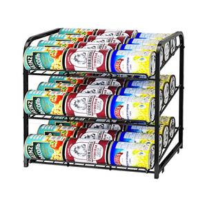 lot 6919 image: AIYAKA Can Rack Organizer, 3 Tier Stackable Can Storage Dispenser,for Food Storage, Kitchen or Pantry, Storage for 36 Cans, Black