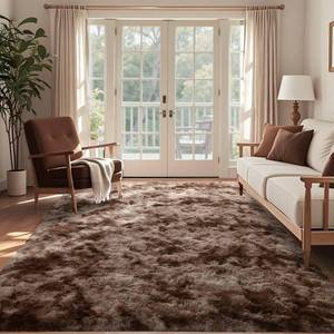 lot 6920 image: 6x9 Ft Large Shag Brown Area Rug for Living Room, Tie-Dyed Ultra Soft Fluffy Furry Rugs for Bedroom Indoor Floor, Aesthetic Carpet for Kids Home Decor (Coffee)