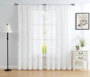 lot 6639 image: White Floral Damask Curtains