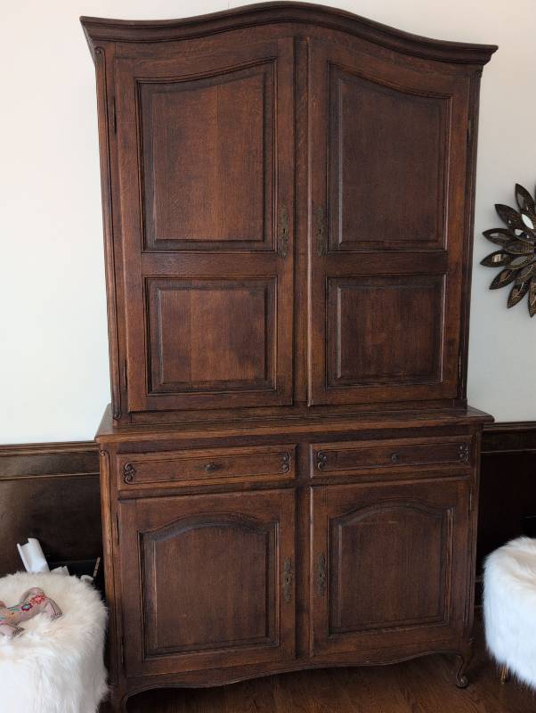 lot 204 image: French Provincial Oak Armoire Cabinet