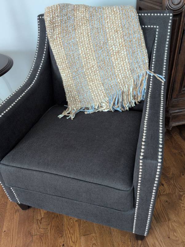 lot 209 image: Elegant Nailhead Trim Armchair in Charcoal Grey