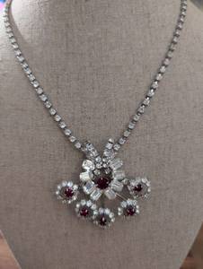 lot 2471 image: Ruby and Clear Crystal Floral Statement Necklace