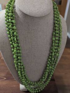 lot 2474 image: Multi-Strand Green Glass Bead Necklace