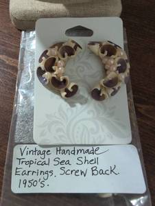 lot 2477 image: 1950s Tropical Sea Shell Pearl Earrings
