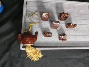 lot 2736 image: Brown Ceramic Mini Houses with Teapot Ornament