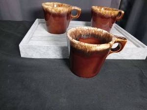lot 2741 image: Hull Brown Drip Glaze Coffee Mugs Set of 3