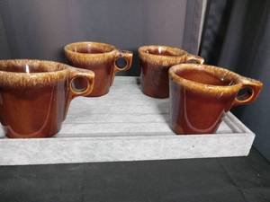 lot 2742 image: Hull Brown Drip Glaze Coffee Cups Set of 4