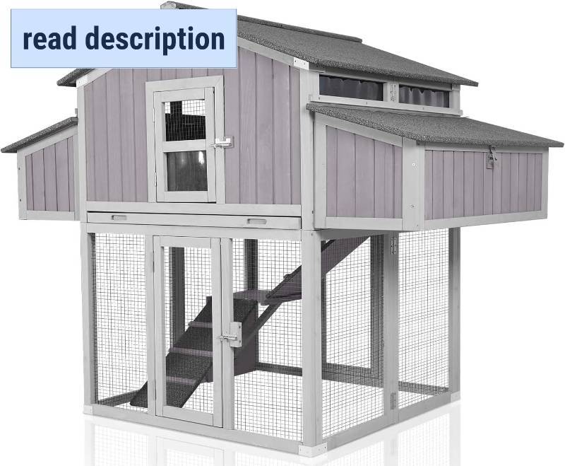 lot 321046 image: Retails for $310 Large Chicken Coop - Unique Folding Design for Easy to Set Up - Chicken House for Outdoor with Two Nesting Box, Leakproof Pull-on Tray, and UV-Resistant Roof Panel