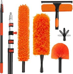 lot 141942 image: 26FT High Reach Duster Cleaning Kit with 5-20 FT Extension Pole,High Ceiling Dusting and Window Cleaning Kit with Microfiber Feather Duster,Cobweb Duster,Ceiling Fan Duster,Window Squeegee Cleaner