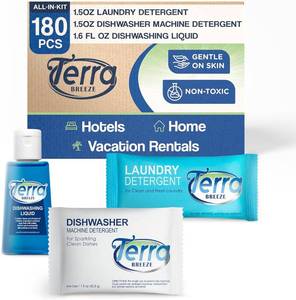 lot 141946 image: Travel Laundry Detergent & Dish Soap  Terra Breeze 1-Shoppe Amenities Kit  Dish Soap, Laundry Soap  180 Pieces