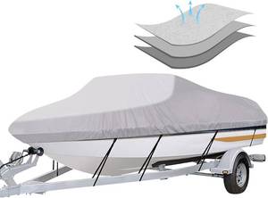 lot 141956 image: iCOVER Trailerable Boat Cover- 20-22 Heavy Duty Waterproof Tarp Covers with Storage Bag, Fits V-Hull, Fish&ampSki, Pro-Style, Fishing, Runabout, Bass Boats, up to 20-22ft Long X 96 Wide