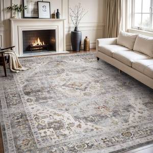 lot 141982 image: Retails for $110 AMOAMI-Area Rug 6X9 Rugs for Living Room-Vintage Soft Grey Rugs for Bedroom-Non Slip Carpet-Machine Washable Rug for Dining Room Living Room Bedroom Office Under Table
