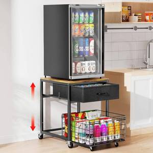 lot 241885 image: Housolution Mobile Mini Fridge Stand with Storage, Height-Adjustable Mini Beverage Fridge Table, Coffee Bar, 200 lbs Heavy-Duty Compact Refrigerator Shelf with Rolling Cabinet for Kitchen Home Office