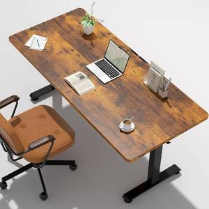 lot 241910 image: Retails for $140 Veken 55 Inch, Height Adjustable Sit Stand Up, Wood Desktop, Work Home Office Computer PC Table, Tall Standup Workstation, Gaming Writing Study Bedroom Rising Desks, Brown