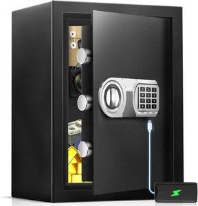 lot 241917 image: 3.3 Cu Ft Safe for Home Documents, Digital Security Safe Box with LED Sensor Light & Emergency USB-C Cable, Removable Shelf for Money Jewelry Valuables