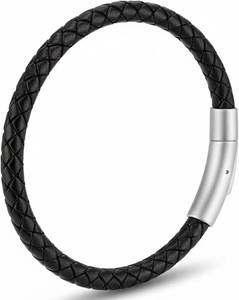 lot 241927 image: Unisex Antique Braided Leather Bracelet  Handmade Genuine Leather Wristband with Push-Button Stainless Steel Clasp  Timeless Gift for Men and Women in Premium Slide-Out Gift Box