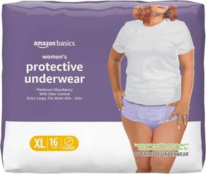 lot 341882 image: Amazon Basics Postpartum Incontinence Underwear for Women, Maximum Absorbency, Fresh Protection, Leak Protection, Odor Guard, Soft Comfortable Fit, Disposable, X-Large, Lavender, 48 Count