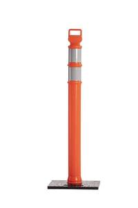 lot 341902 image: 2 Pack Crowd Control Warehouse Orange 45 Delineator Post with Base, 3 Reflective Collars, 10lb Rubber Base, Impact-Resistant LDPE (Low-Density Polyethylene) Parking Cones, Road Cones, Traffic Barrier