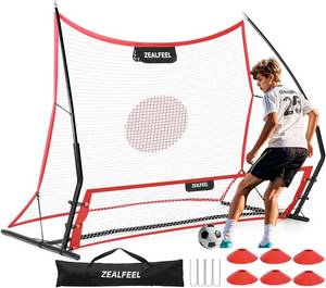 lot 341915 image: Soccer Rebounder, 2-in-1 Soccer Rebound Net, 6x4.7 Large Net & 6x16 Small Net, Soccer Bounce Back Net Practice for Team Volley Passing Solo Training, Football Trainer with Carry Bag Cones