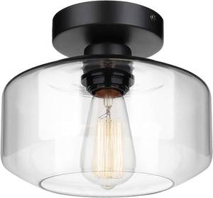 lot 441825 image: MAXvolador Industrial Semi Flush Mount Ceiling Light, Clear Glass Pendant Lamp Shade, Farmhouse Lighting for Hallway, Vintage Hanging Light Fixtures