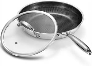 lot 441834 image: 10 Inch Non Stick Frying Pan with Lid, Hybrid Nonstick Stainless Steel Skillet Pan with Stay-cooling Handle, PFOA Free Non Toxic Dishwash & Oven Safe Kithchen Cookware Set Compatible All Cooktops