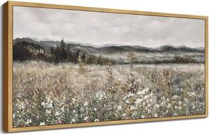 lot 441845 image: SHENIFY 20x40in Extra Large Vintage Framed Wall Art Meadow with Flowers Landscape Painting Retro Scenery Farmhouse Bedroom Above of Bed Living Room Decor - Natural Framed