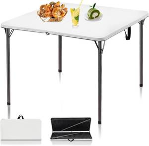 lot 441849 image: 34 Folding Table, Portable Square Folding Card Table with Collapsible Legs & Carrying Handle, Plastic Tables for Camping,Picnic, Office, Party, White