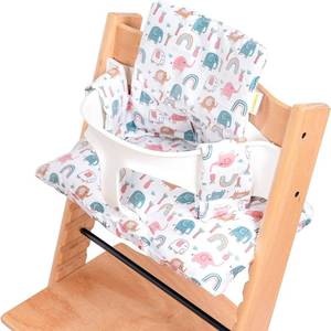 lot 441855 image: Waterproof & Extra Padded Soft Dining Chair Seat Cushion, Wipe Clean Cushion for Stokke Tripp Trapp High Chair, 18 L x 11 W, Compatible & Convertible Design (Colorful Elephants)