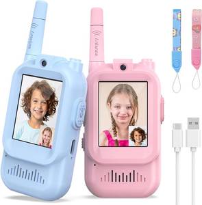 lot 441865 image: Walkie Talkies for Kids Pack of 2, Rechargeable Long Range Two Way Radios Toys for Boys Girls Age 3-5, Outdoor Adventure Camping Hiking, Birthday with Pink Blue Design