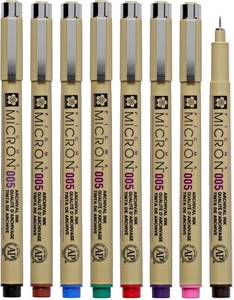 lot 441869 image: SAKURA Pigma Micron 005 8 Color Set Water Based Pigment for Illustration - Holiday Gifts for Artists, Crafters & DIY Gifts Projects