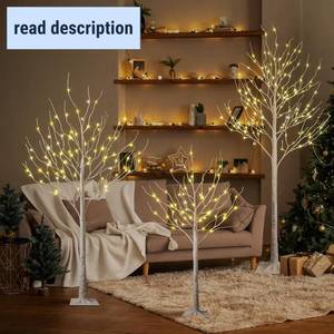 lot 141941 image: LIGHTSHARE LED Birch Tree Light Set - 4ft, 6ft, 8ft Trees with Warm White Lights - Indoor Outdoor Christmas Wedding Party Decorations (3-Pack)