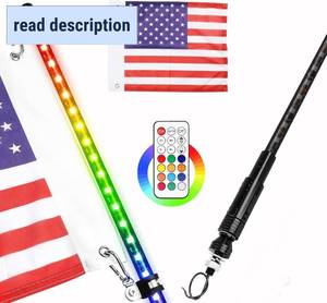 lot 141973 image: 5FT Whip Light RGB LED LED Whips with Remote Lighted Whip for UTV Side by Side Ploaris RZR Ranger Can-am ATV Dune Buggy 4 Wheeler