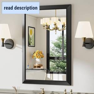 lot 241883 image: 24x36 Inch Black Bathroom Mirror for Wall, Thick Metal Framed Rectangle Mirrors for Over Sink, Bedroom, Living Room, Entryway, Anti-Rust, HD Tempered Glass
