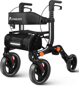 lot 151874 image: Retails for $123 Rollator Walker with Seat for Seniors   Foldable Lightweight 19.58 lbs, 10 Inch Airless Tires, Adjustable Hand Brakes, Heavy Duty Aluminum Frame, Portable Mobility Aid for Indoor Outdoor Use